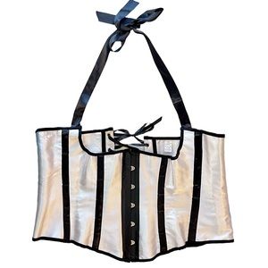 Rouge Roses White/Black Satin Corset Top with Boning and Halter Tie, Size 4XL